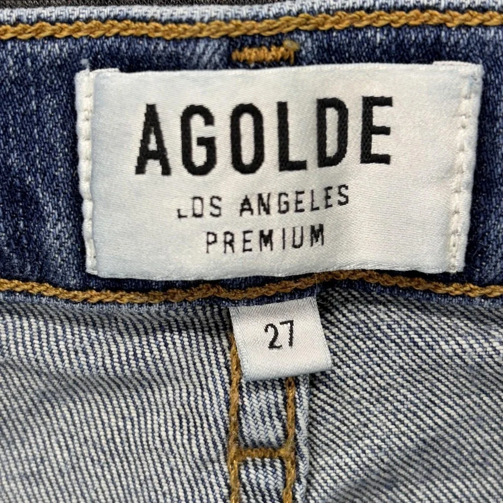 AGOLDE Jeans Womens 27 Blue Distressed Skinny Raw Hem Mid Rise 28x29‎ Made USA